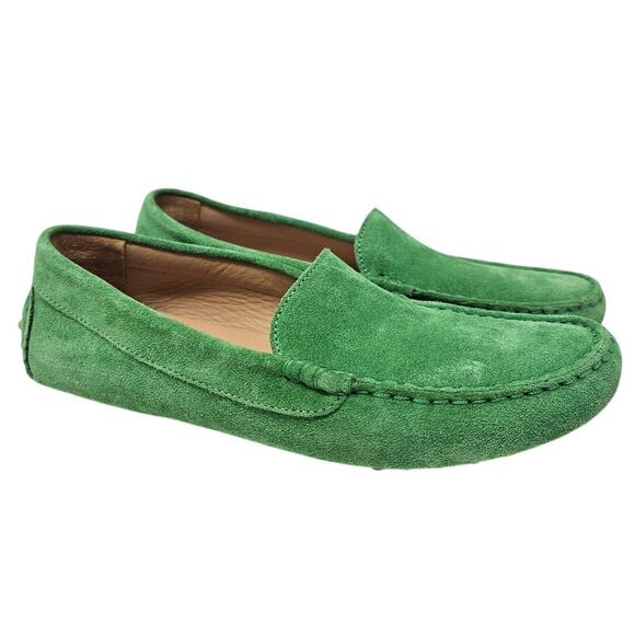 M. Gemi 36.5 Kelly Green Suede Driving Moccasin Loafer Preppy Slip On Leather - Picture 1 of 6